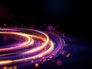 Light Trail Circle: A captivating visual of radiant light trails swirling in a mesmerizing circular pattern, perfect for technology, futuristic, or abstract themes.