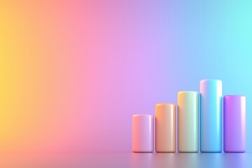 Ascending Pillars of Progress: A visually captivating image showcases a sequence of ascending cylindrical pillars, symbolizing growth and progress against a backdrop of vibrant, iridescent hues. 