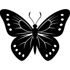 Black butterfly silhouette isolated on transparent background