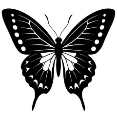 Detailed black butterfly silhouette isolated on transparent background