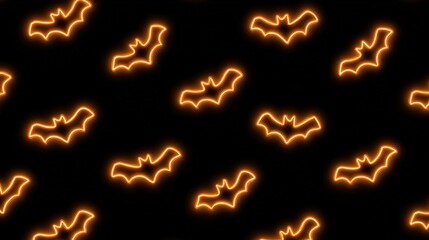 ネオン柄コウモリ　ブラック＆オレンジハロウィンパターン