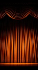 An Empty Stage Illuminated by a Spotlight Behind Rich Velvet Curtains Ready for a Performance