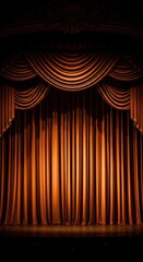 Elegant Theatre Stage With Richly Draped Curtains Ready For A Performance