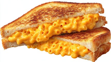 Mac and cheese sandwich with golden-brown toasted bread, close-up studio shot