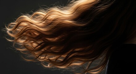 Captivating close up of wet auburn hair with sparkling water droplets catching the light creating a magical effect