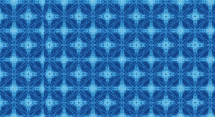 Geometric Blue Textile Pattern with Repeating Floral Motifs