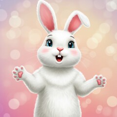 Obraz premium Adorable White Bunny with Pink Ears on Pastel Background