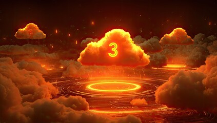 Fiery clouds with digital number