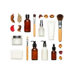Fototapeta premium Collection of natural skincare products and botanicals isolated on transparent background