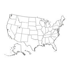 United states map outline isolated on transparent background