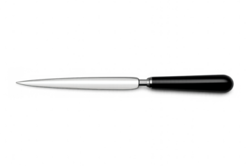 Metallic letter opener with black handle isolated on transparent background, perfect for opening correspondence with style and efficiency