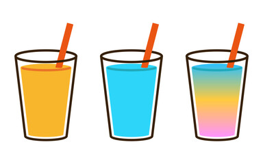 カラフルな夏のドリンクセットイラスト