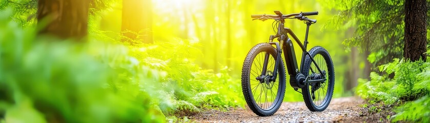 Obraz premium Electric Mountain Bike on Trail Surrounded by Lush Greenery