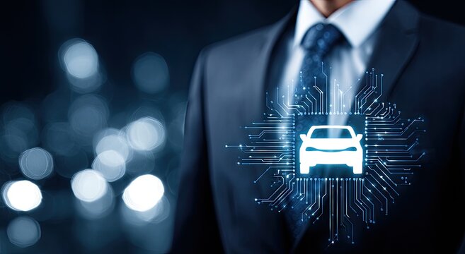 Businessman and futuristic car icon