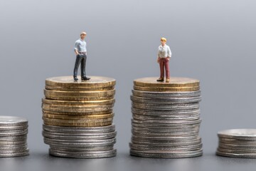 Miniature figures on stacks of coins