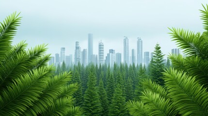Fototapeta premium Lush Green Forest with City Skyline in Background