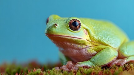 Naklejka premium Close-up of a vibrant green tree frog.