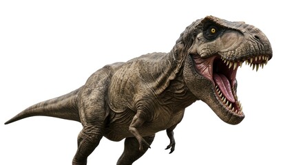 Fototapeta premium Ferocious tyrant lizard rex roaring in prehistoric isolation against backdrop