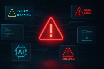 Digital Alert Symbols and Signs Indicating Security Threats Online
