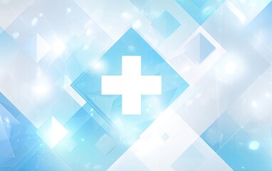 Fototapeta premium Abstract geometric background with a plus sign. Light blue and white shapes