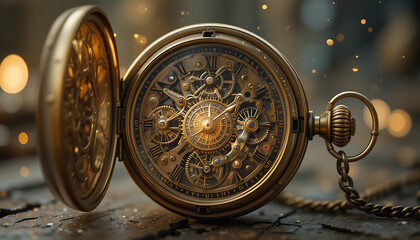 Close-up of vintage pocket watch gears with intricate mechanical craftsmanship