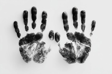 Two handprints, symmetrical, black ink on a white background