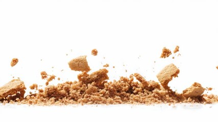 A close-up of shattered brown sugar being sprinkled, with a focus on its crystalline texture and the natural sweetness it brings to cooking.