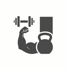 Fitness Icon with Dumbbell Kettlebell and Arm.