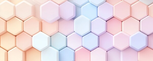 A soft dreamlike hexagonal background with pastel colors like lavender peach and sky blue gently blending between each shape