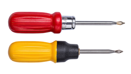 Two screwdrivers, red and yellow, isolated on black