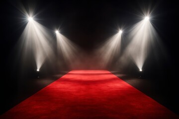 Elegant red carpet illuminated by spotlights for a glamorous event or awards ceremony backdrop