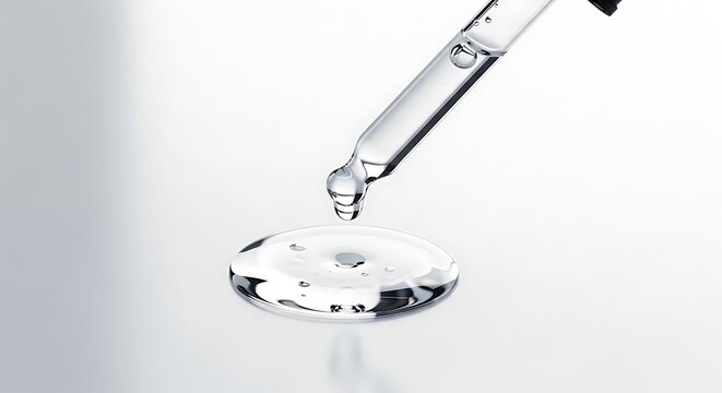 Clear liquid drop from glass dropper transparent