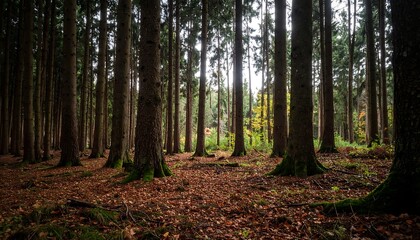 Obraz premium Dense forest with tall pines