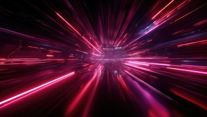 Abstract vibrant tunnel with radial neon light streaks