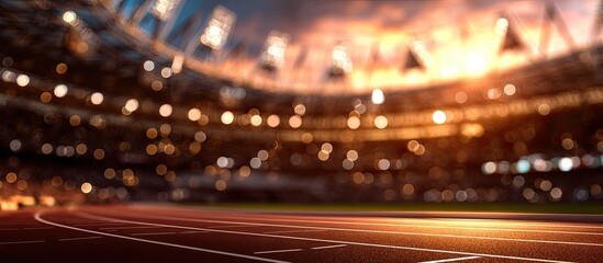 Blurred stadium running track at sunset