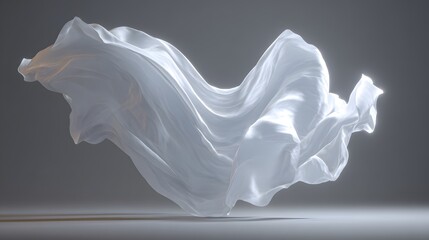 Fototapeta premium Flowing white fabric in dynamic motion.