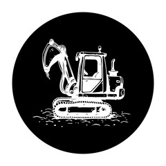 Monochromatic excavator illustration against black background conveying construction and infrastructure theme with simplicity and impact