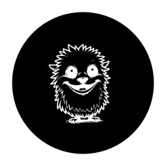Black and white cartoon illustration depicting a whimsical and expressive animal character creating cute artwork