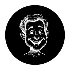 Illustration of a happy man with a beard in black and white simple flat cartoon vector art created