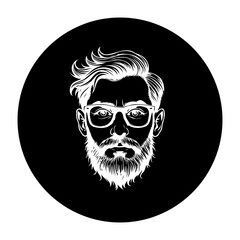 Stylish bearded man with trendy haircut and glasses in monochromatic vector portrait illustration artwork