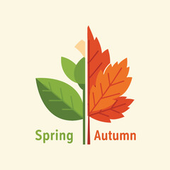 Spring and Autumn Leaf Illustration: Green and Orange Seasonal Change.