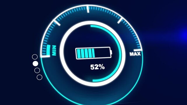 Electric Car Charging Indicating the Progress of the Charging dashboard display Animation. 4K electric vehicle battery indicator showing an increasing battery charge. Business concept.