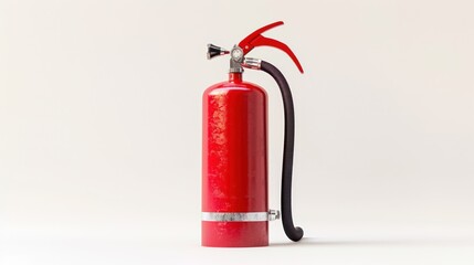 Obraz premium Red fire extinguisher against a plain background in a studio-like setting