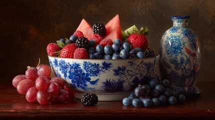 Fresh fruit arrangement in decorative bowl