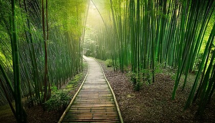 Obraz premium forest path with soft green lighting, top 