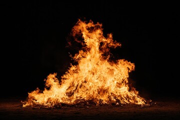 A large bonfire at night