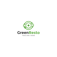 Green restaurant logo icon design template flat vector