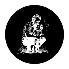 Touching depiction of a grandfather lovingly embracing his grandchild surrounded by love and warmth portrayed graphically in illustration