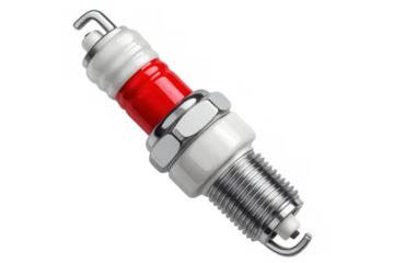 Red and white new spark plug isolated on transparent background, ideal for car repair and maintenance projects