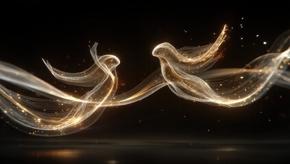 Abstract golden flowing figures on a dark background